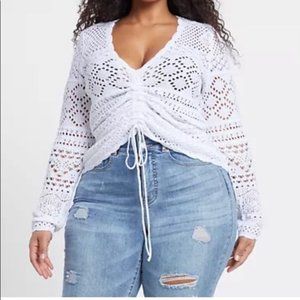 # 36 Ensley Pointelle Knit Drawstring Sweater in White